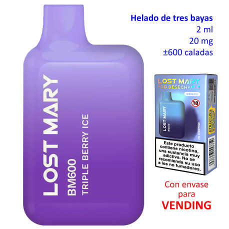 4T. «Elfbar Lost Mary 600» Triple berry Ice 20 mg. VENDING Vaper desechable