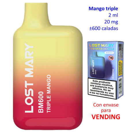 4T. «Elfbar Lost Mary 600» Triple Mango 20 mg. VENDING Vaper desechable