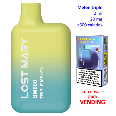 4T. «Elfbar Lost Mary 600» Triple Melon 20 mg. VENDING Vaper desechable