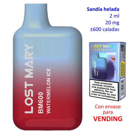 4T. «Elfbar Lost Mary 600» Watermelon Ice 20 mg. VENDING Vaper desechable