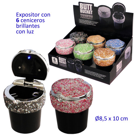 1T. Expositor con 6 ceniceros para coche brillantes con luz