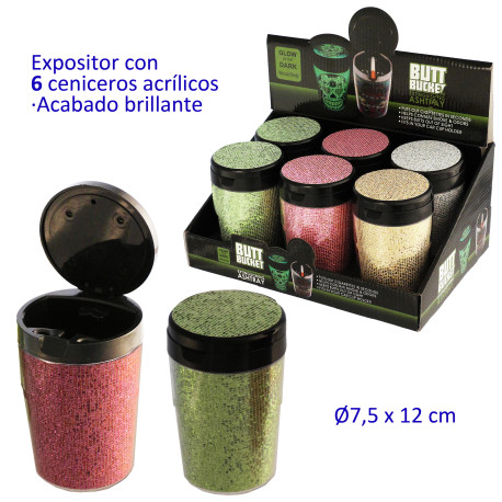 1T. Expositor con 6 ceniceros para coche acrílicos acabado brillante