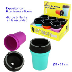 1T. Expositor con 6 ceniceros para coche silicona colores surtidos