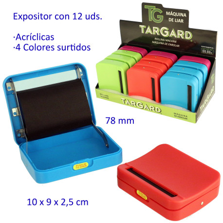 1T. Expositor con 12 máquinas de liar «TG» acrílicas colores surtidos 78 mm.