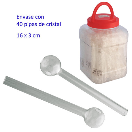 1T. Bote con 40 Pipas de cristal 16 x 3 cm.