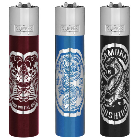 4T. «Clipper» «SAMURAI» Exp. 12 encendedores con estuche de metal