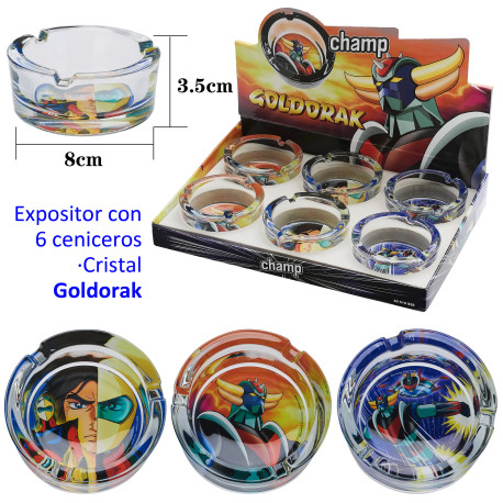 3T. Expositor con 6 ceniceros de cristal redondos  «Champ» Goldorak