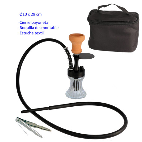 5T. 29 cm Shisha negra de aluminio con base de cristal
