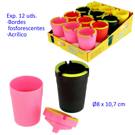 1T. Expositor con 12 ceniceros para coche con bordes fosforescentes colores surtidos