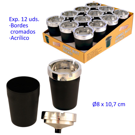 1T. Expositor con 12 ceniceros negros para coche con bordes cromados