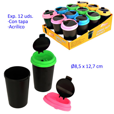 1T. Expositor con 12 ceniceros negros para coche con tapa