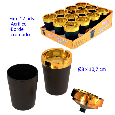 1T. Expositor con 12 ceniceros para coche negros con borde cromado