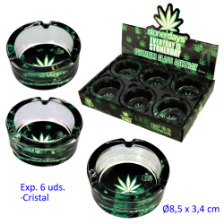 1T. Expositor con 6 ceniceros de cristal redondos Ø8,5 x 3,4 cm.