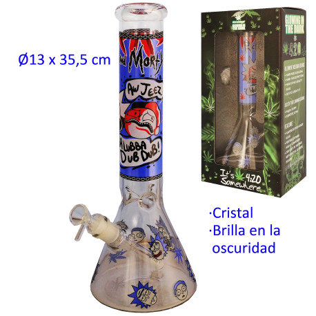 5T. 35,5 cm Bong de cristal brilla en la oscuridad