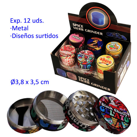 1T. Ø3,8 cm. Expositor con 12 grinders de metal