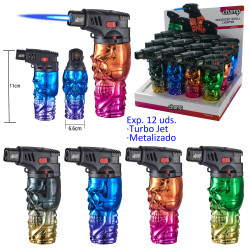 3T. Expositor con 12 encendedores jet flame «Champ» skull