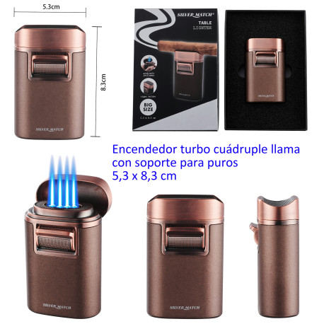 3T. Encendedor turbo c/sujetapuros «Silver Match» Monaco
