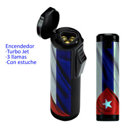 3T. Encendedor turbo jet flame « COOL Cuba» 3 llamas en caja individual