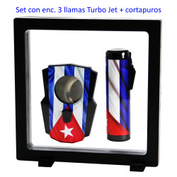 3T. Set de Encendedor turbo jet «Cuba» 3 llamas + cortapuros