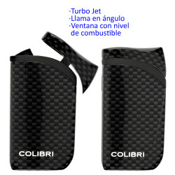 3T. Encendedor turbo jet «COLIBRI Falcon II» negro llama en ángulo con ventana de combustible