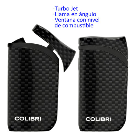 3T. Encendedor turbo jet «COLIBRI Falcon II» negro llama en ángulo con ventana de combustible
