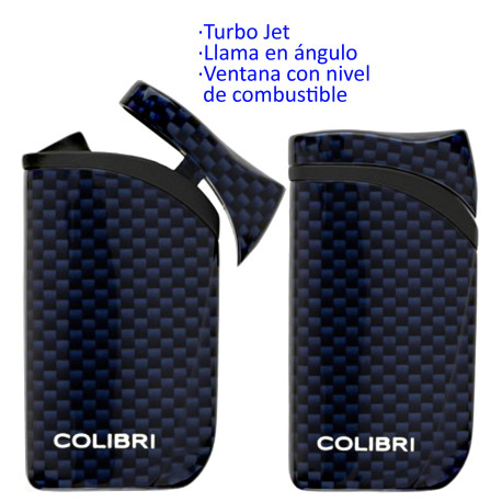 3T. Encendedor turbo jet «COLIBRI Falcon II» azul llama en ángulo con ventana de combustible