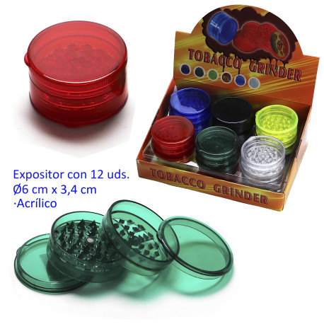 3T. Ø6 cm. Expositor con 12 grinders acrílicos 4 partes