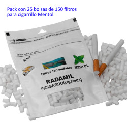 1T. Pack con 25 bolsas de 150 filtros «RADAMIL»  para cigarrillos Mentol