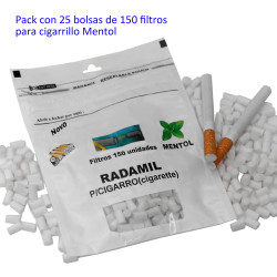 5T. Pack con 25 bolsas de 150 filtros «RADAMIL»  para cigarrillos Mentol