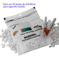 1T. Pack con 25 bolsas de 150 filtros «RADAMIL»  para cigarrillos Vainilla