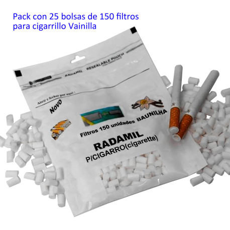 5T. Pack con 25 bolsas de 150 filtros «RADAMIL»  para cigarrillos Vainilla