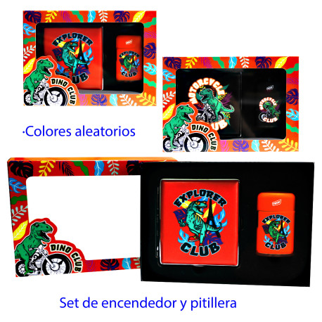 3T. Set de encendedor y pitillera  «Dino»