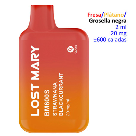 4T. Fresa, Plátano y Grosella negra «Lost Mary BM600s» 20 mg. Vaper desechable