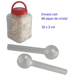 1T. Bote con 60 Pipas de cristal 10 x 3 cm.