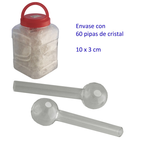 1T. Bote con 60 Pipas de cristal 10 x 3 cm.