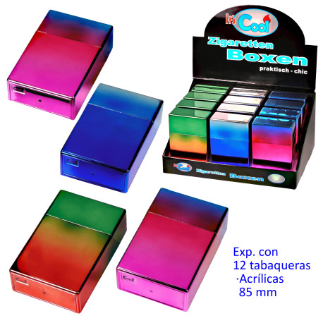 3T. Expositor con 12 tabaqueras acrílicas «COOL» Rainbow 85 mm