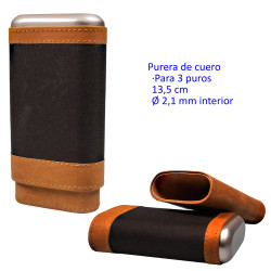 3T. Purera en cuero marrón para 3 puros 13,5 cm diámetro interior 2,1 cm
