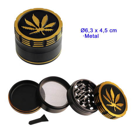 1T. Ø 6,3 cm. Grinder negro/oro 4 partes  «Hoja»
