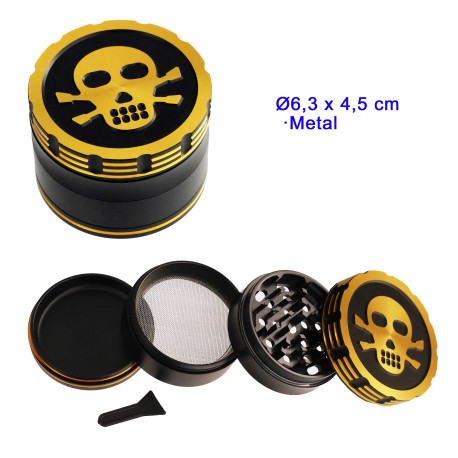 1T. Ø 6,3 cm. Grinder negro/oro 4 partes «Skull»
