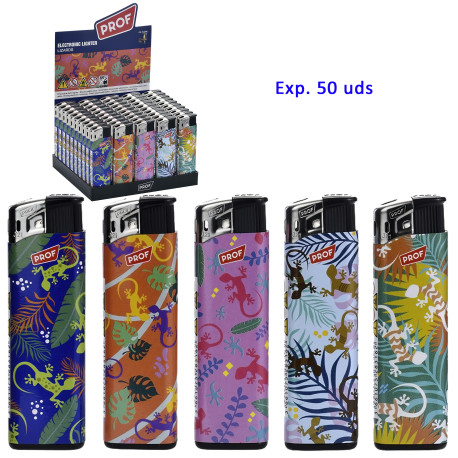 3T. Expositor con 50 encendedores piezo «Prof» Tropical lizards