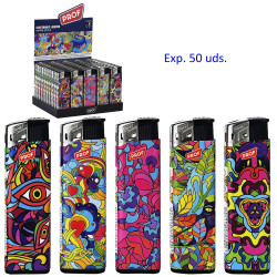 3T. Expositor con 50 encendedores piezo «Prof» Hippie