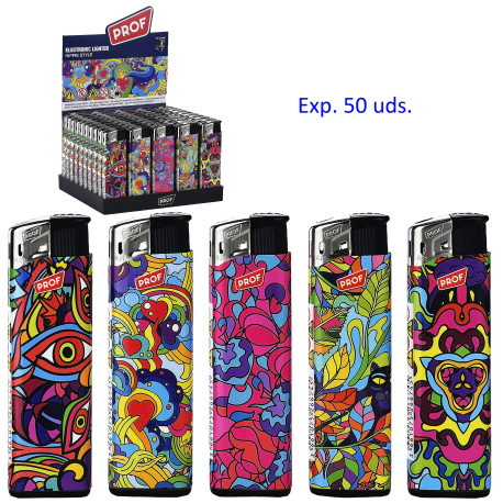 3T. Expositor con 50 encendedores piezo «Prof» Hippie