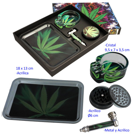 1T. Set con pipa, grinder Ø 6 cm., cenicero y bandeja
