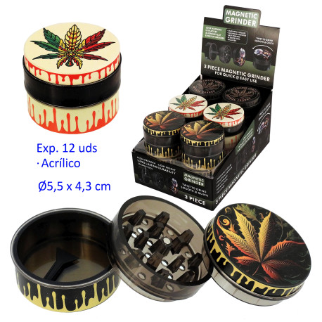 1T. Ø5,5 cm. Expositor con 12 grinder acrílicos 3 partes
