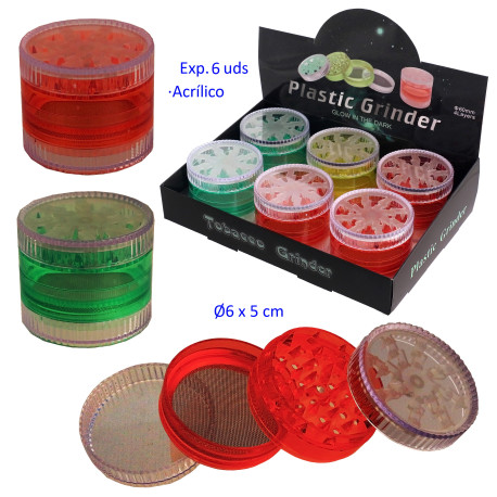 1T. Ø6 cm. Expositor con 12 grinder acrílicos 4 partes