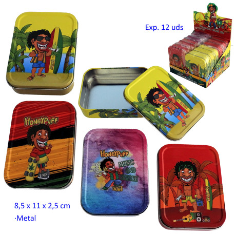 1T. Expositor con 12 cajas de metal 8,5 x 11 x 2,5 cm