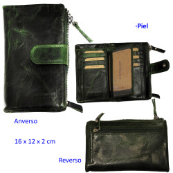 3T. Billetero Verde de piel