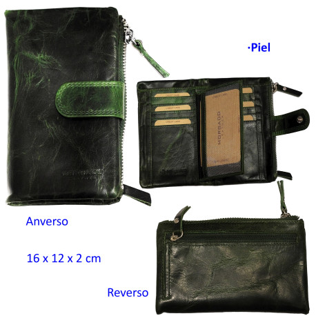 3T. Billetero Verde de piel