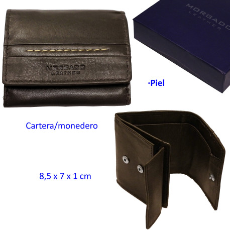 3T. Cartera/Monedero Marrón de piel