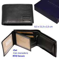 3T. Cartera caballero Negra de piel